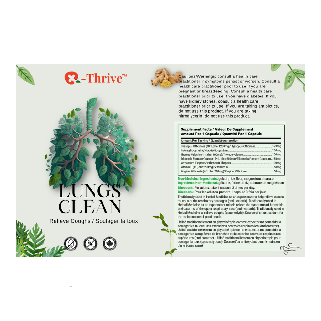 X-Thrive Lung’s Clean 750mg 90 tablets Health Supplement for Relieving Coughs, Bronchitis, Excess Mucous, Upper Respiratory Tract, Catarrh, Antioxidant for Wellness,