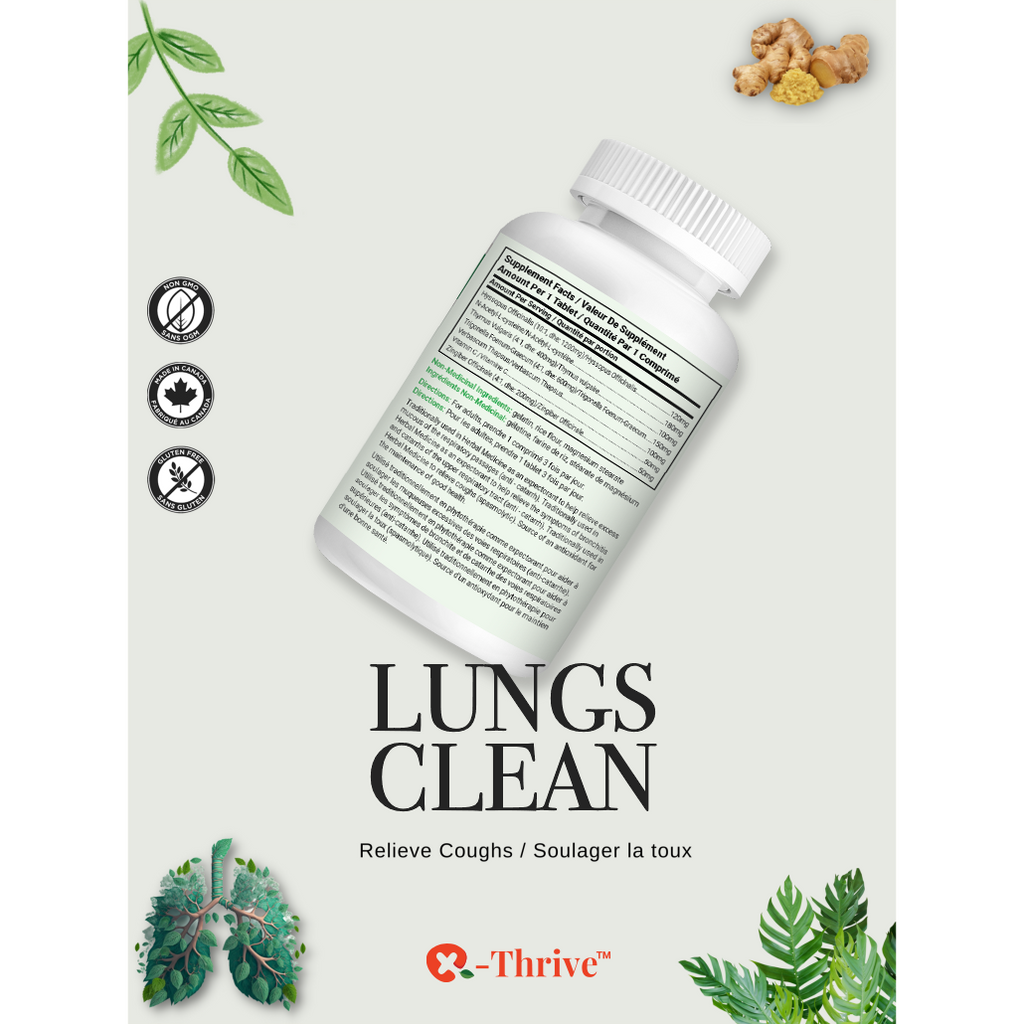 X-Thrive Lung’s Clean 750mg 90 tablets Health Supplement for Relieving Coughs, Bronchitis, Excess Mucous, Upper Respiratory Tract, Catarrh, Antioxidant for Wellness,