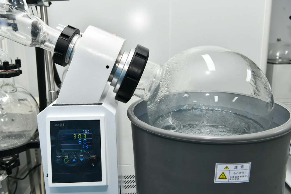Close-up of a rotary evaporator and evaporation flask